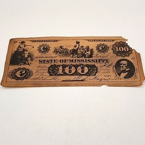 1862 State of Mississippi Treasury Note 100 Dollar Copy